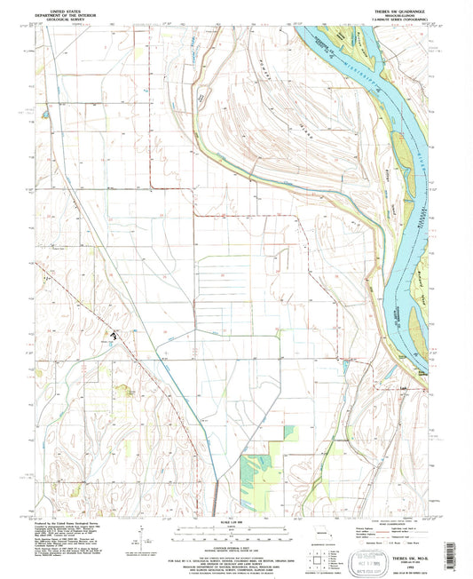 Classic USGS Thebes SW Missouri 7.5'x7.5' Topo Map Image