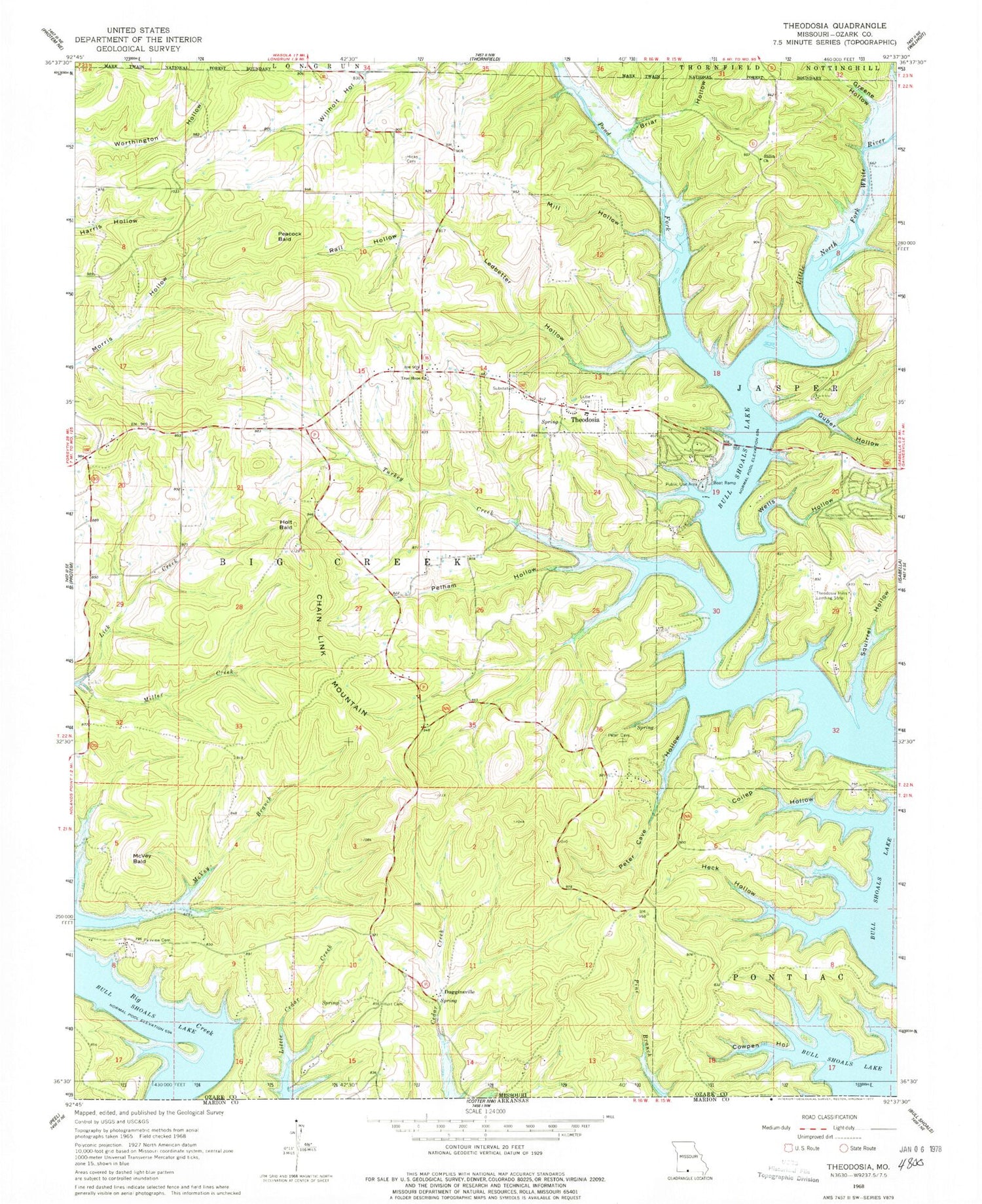 Classic USGS Theodosia Missouri 7.5'x7.5' Topo Map Image