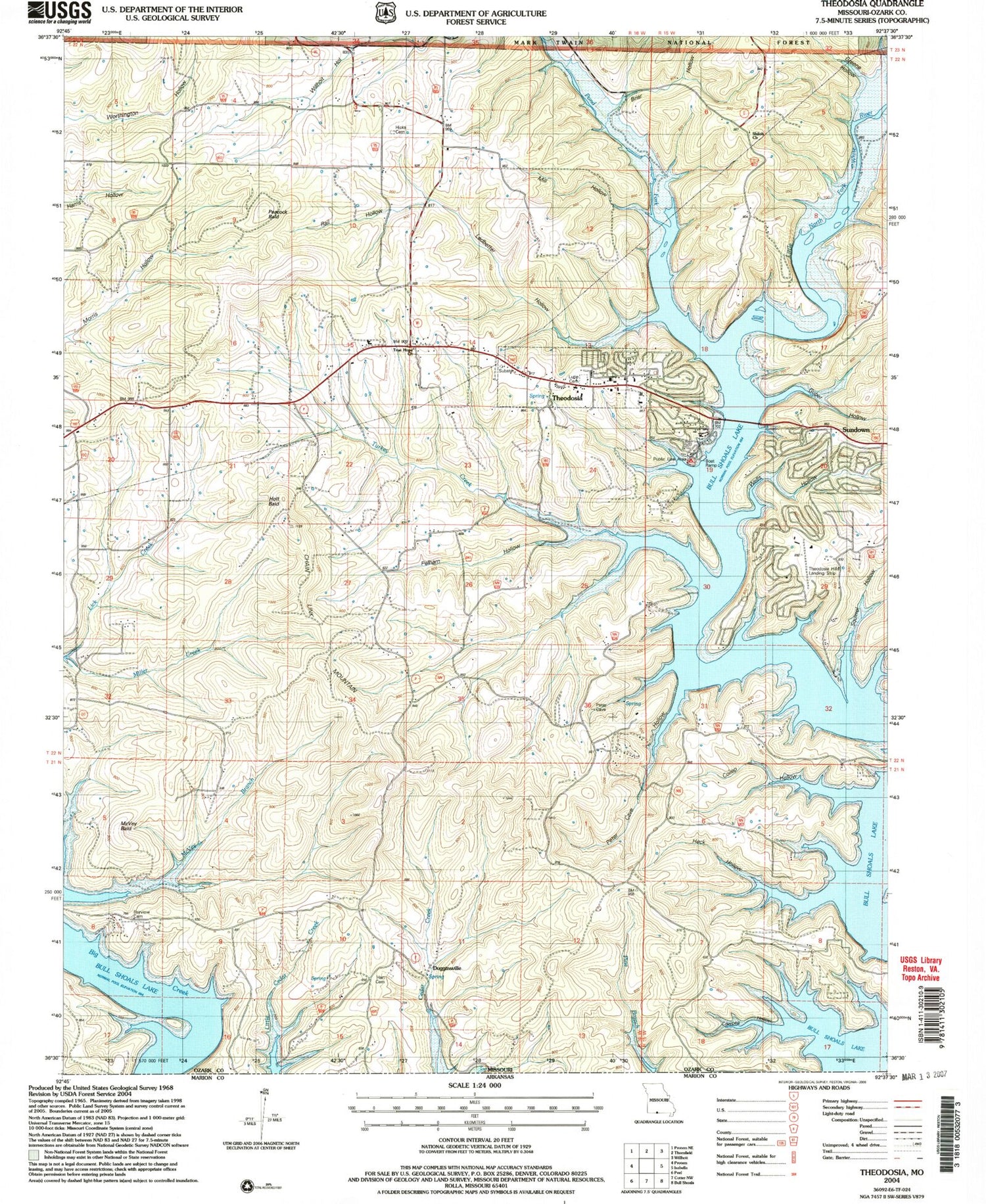 Classic USGS Theodosia Missouri 7.5'x7.5' Topo Map Image