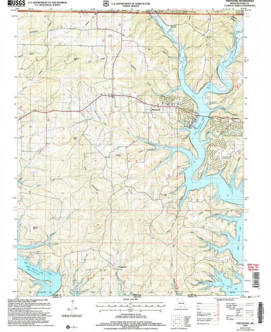 Classic USGS Theodosia Missouri 7.5'x7.5' Topo Map Image