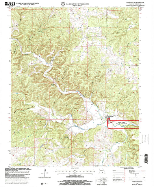 Classic USGS Thomasville Missouri 7.5'x7.5' Topo Map Image
