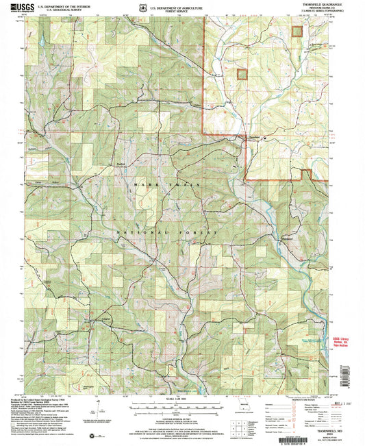 Classic USGS Thornfield Missouri 7.5'x7.5' Topo Map Image