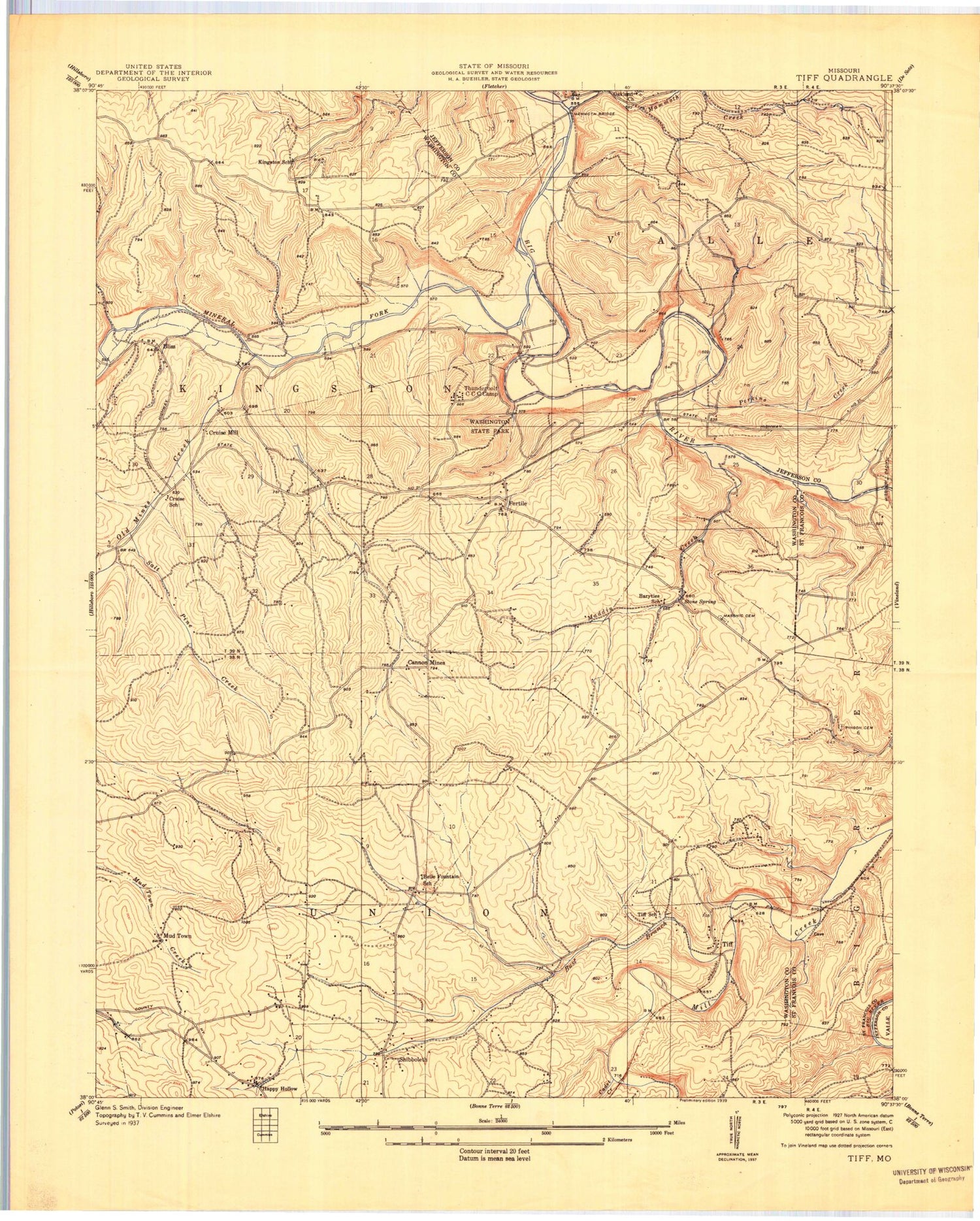 Classic USGS Tiff Missouri 7.5'x7.5' Topo Map Image
