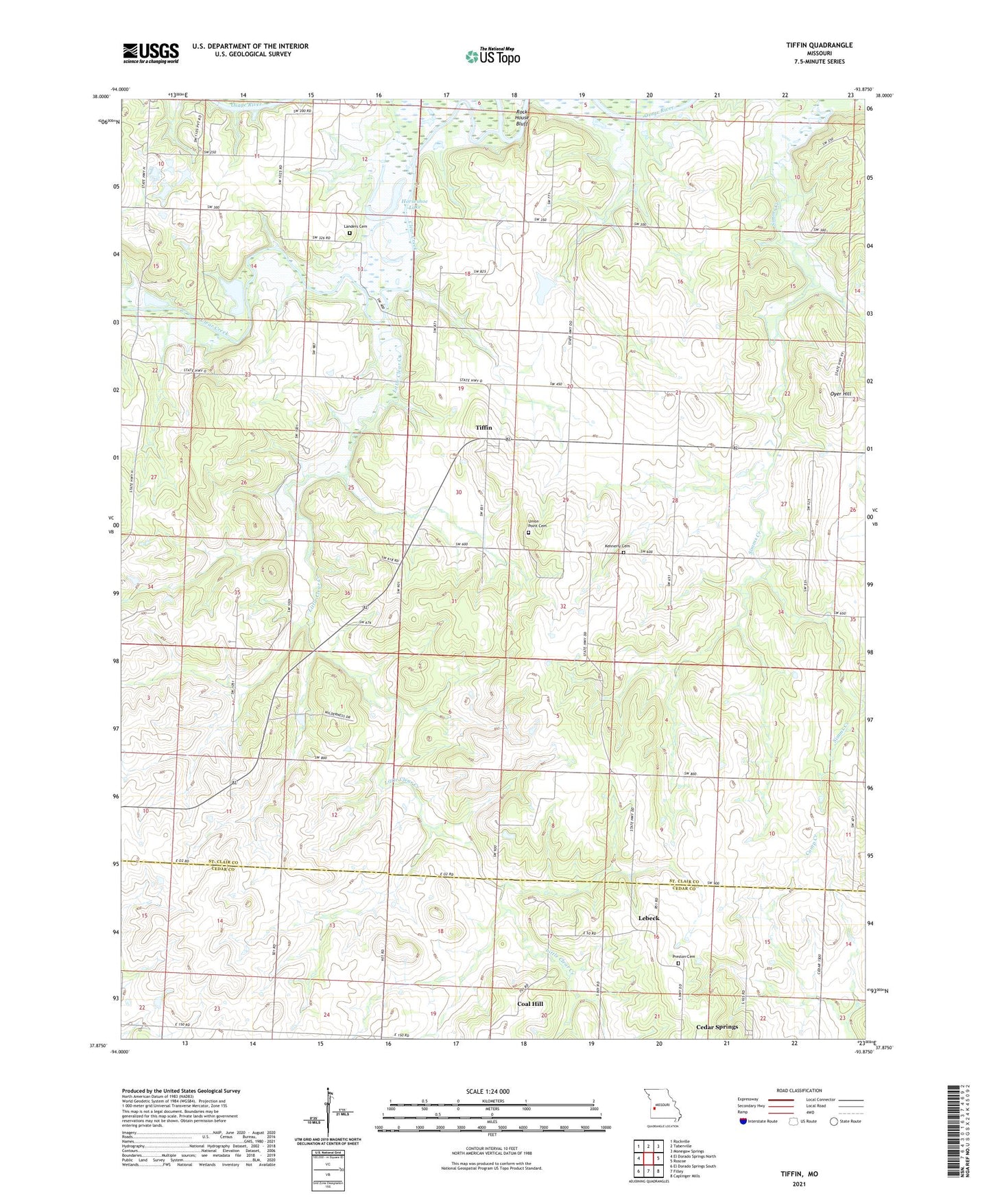 Tiffin Missouri US Topo Map Image