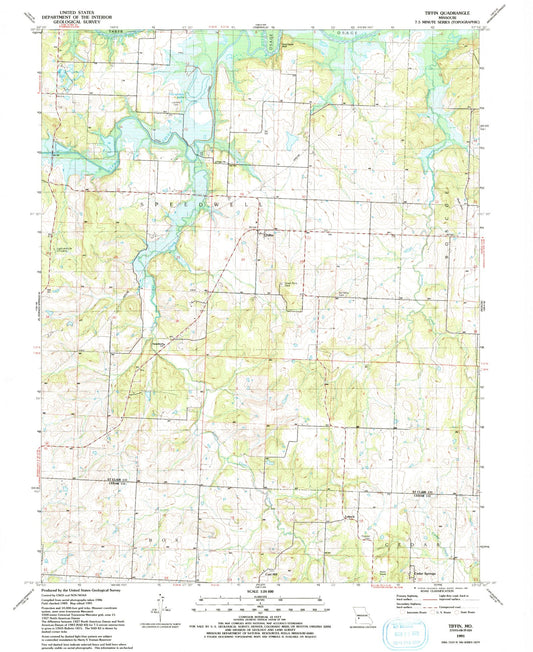 Classic USGS Tiffin Missouri 7.5'x7.5' Topo Map Image