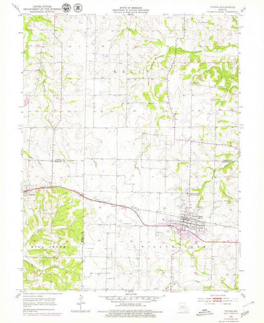 Classic USGS Tipton Missouri 7.5'x7.5' Topo Map Image
