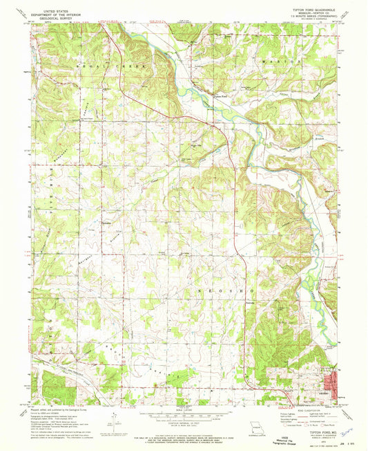 Classic USGS Tipton Ford Missouri 7.5'x7.5' Topo Map Image