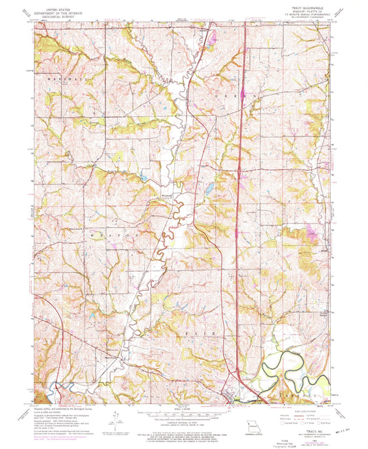 Classic USGS Tracy Missouri 7.5'x7.5' Topo Map Image