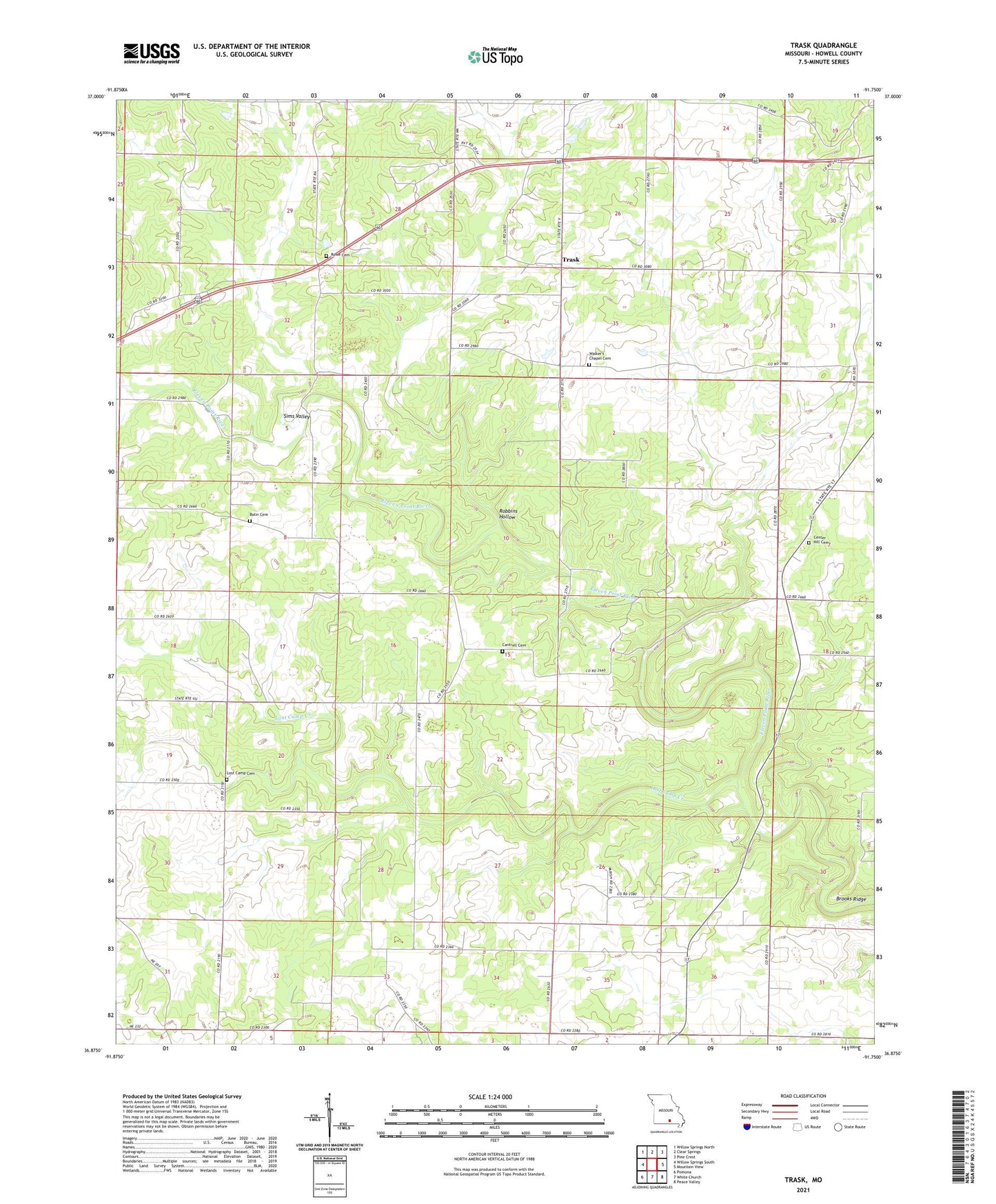 Trask Missouri US Topo Map Image
