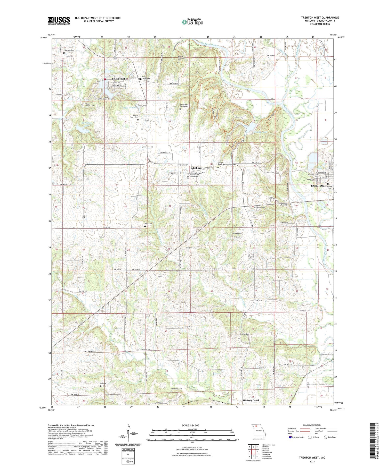 Trenton West Missouri US Topo Map Image