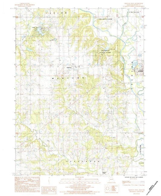 Classic USGS Trenton West Missouri 7.5'x7.5' Topo Map Image