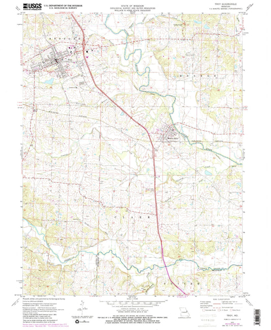 Classic USGS Troy Missouri 7.5'x7.5' Topo Map Image