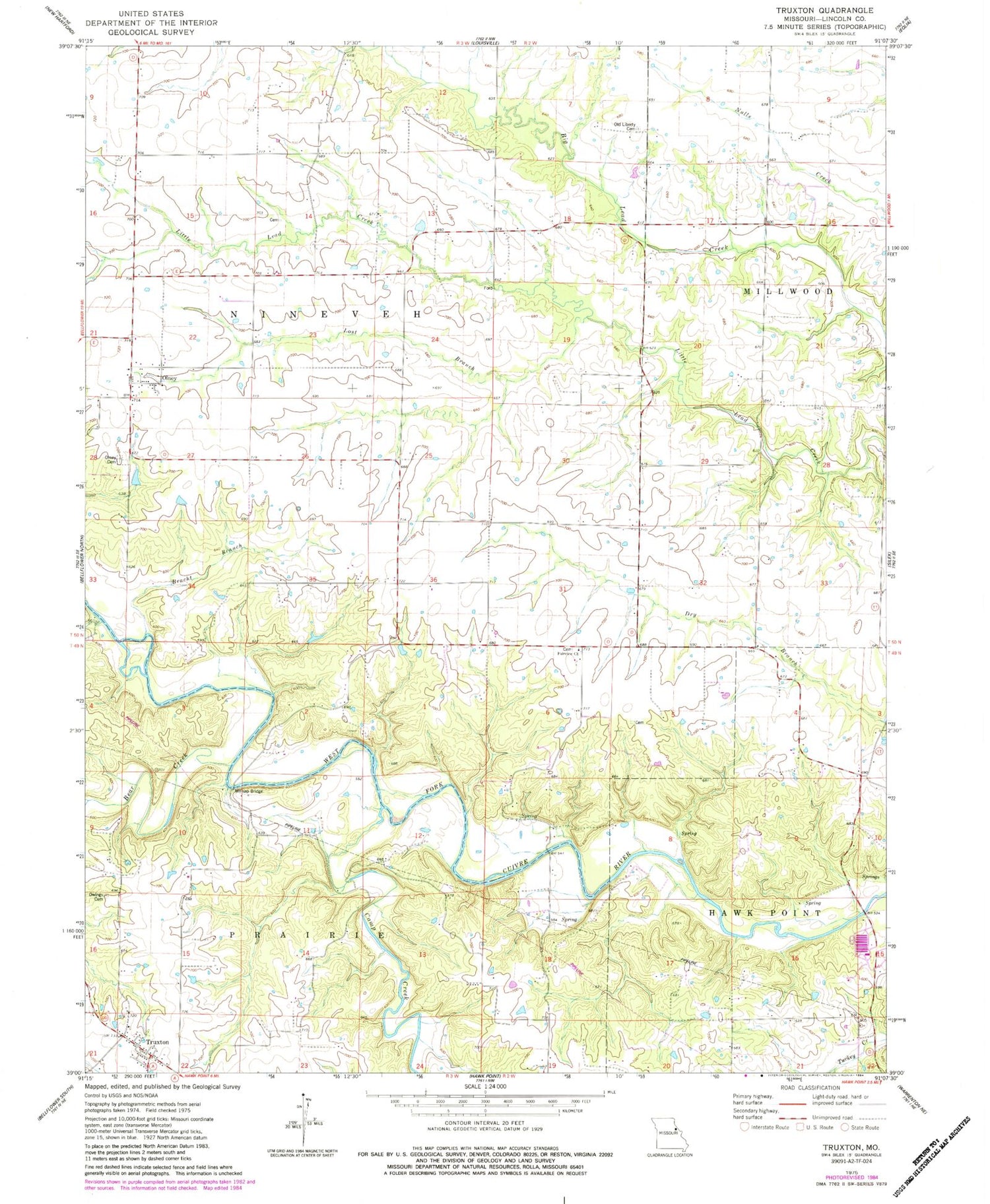 Classic USGS Truxton Missouri 7.5'x7.5' Topo Map Image