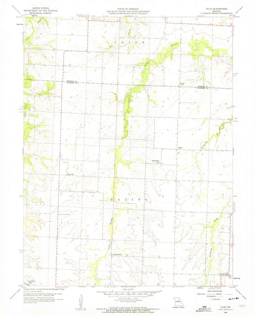 Classic USGS Tulip Missouri 7.5'x7.5' Topo Map Image