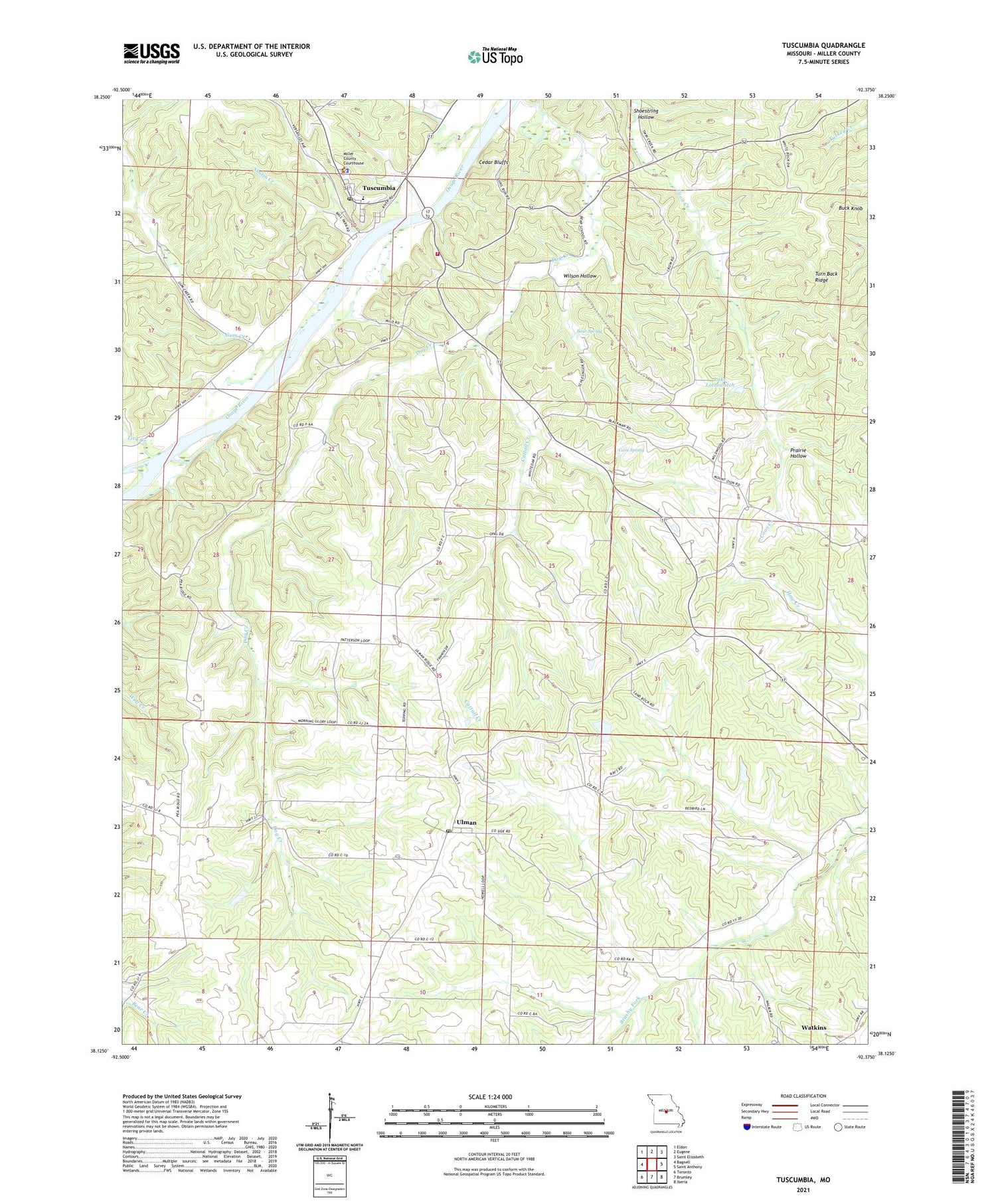 Tuscumbia Missouri US Topo Map Image