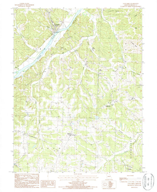 Classic USGS Tuscumbia Missouri 7.5'x7.5' Topo Map Image