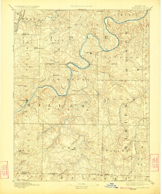 Historic 1894 Tuscumbia Missouri 30'x30' Topo Map Image