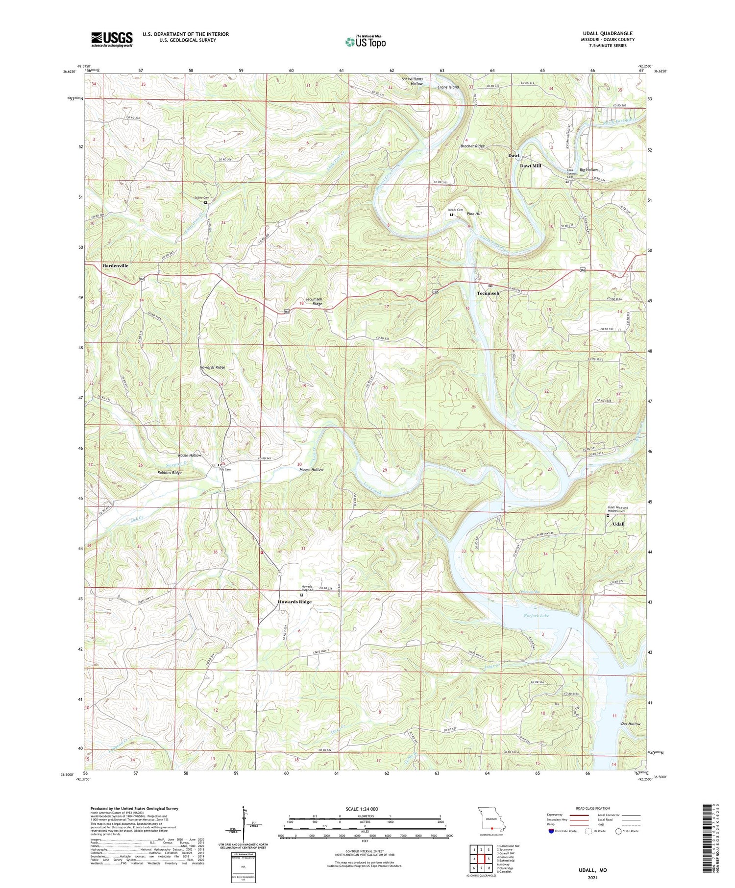 Udall Missouri US Topo Map Image