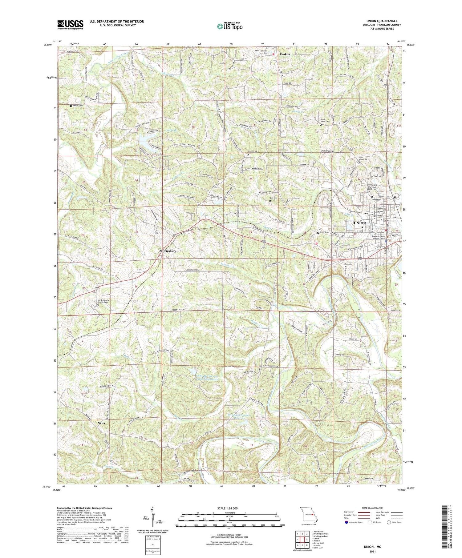 Union Missouri US Topo Map Image
