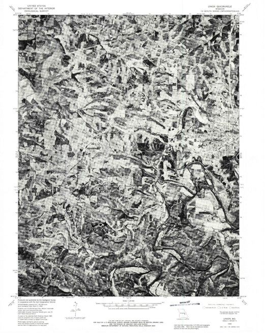 Classic USGS Union Missouri 7.5'x7.5' Topo Map Image