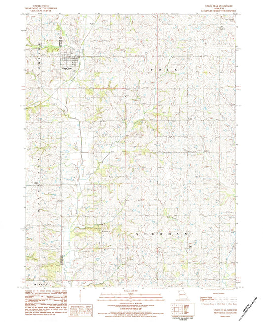 Classic USGS Union Star Missouri 7.5'x7.5' Topo Map Image