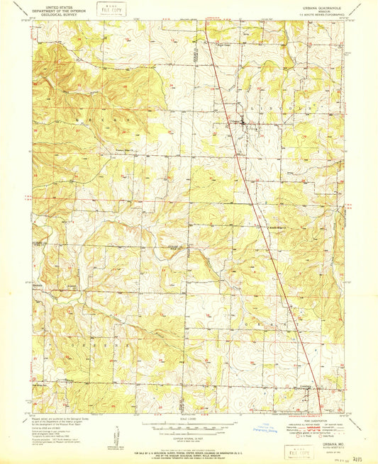 Classic USGS Urbana Missouri 7.5'x7.5' Topo Map Image