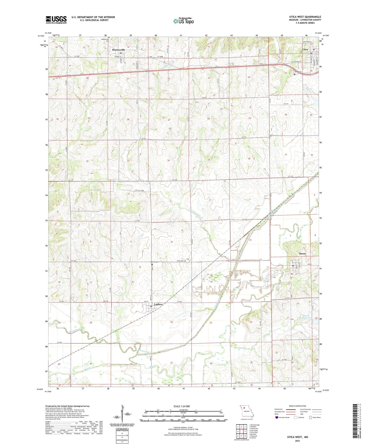 Utica West Missouri US Topo Map Image