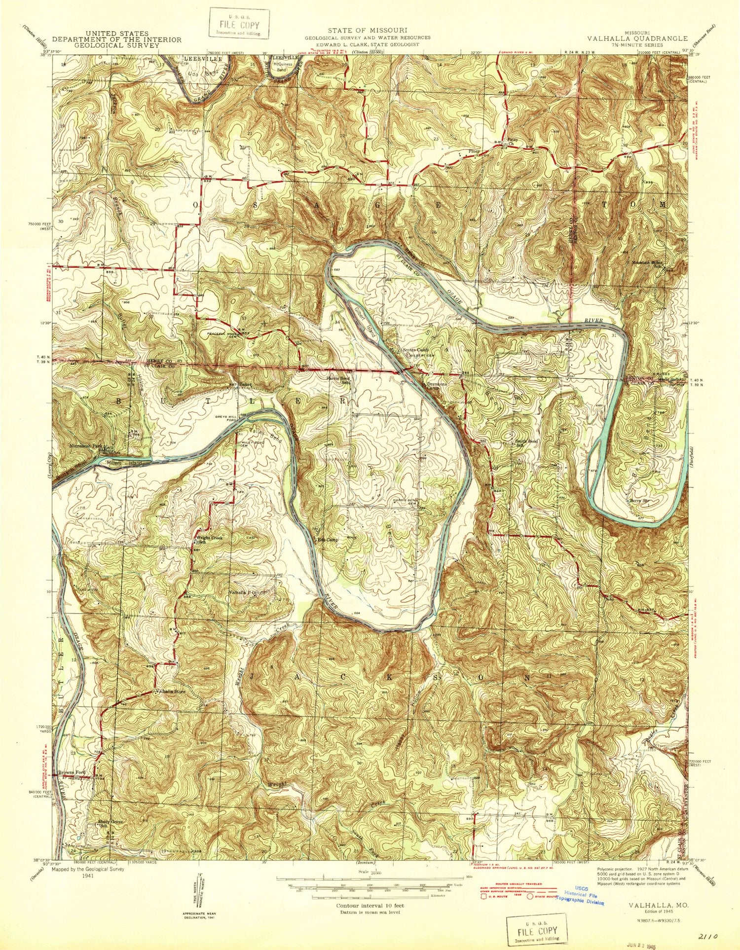 Classic USGS Ninnescah Park Missouri 7.5'x7.5' Topo Map Image