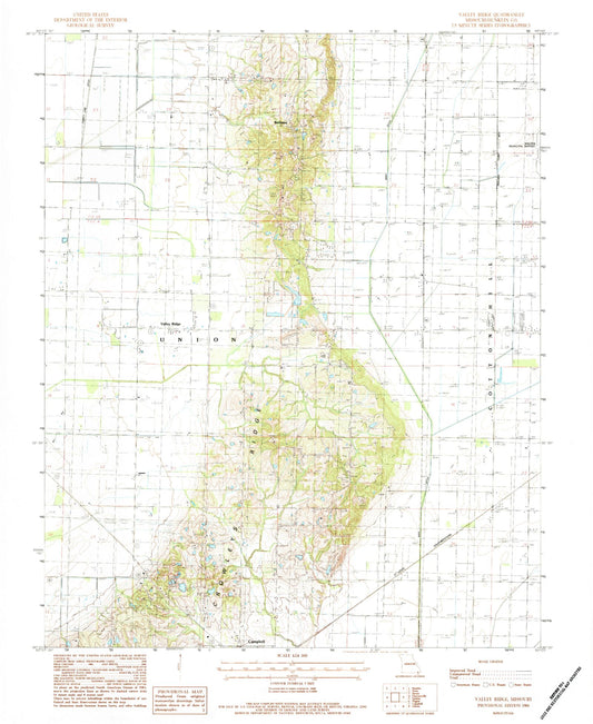 Classic USGS Valley Ridge Missouri 7.5'x7.5' Topo Map Image