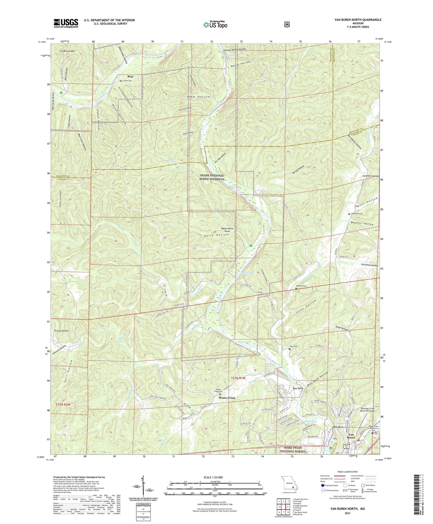 Van Buren North Missouri US Topo Map Image