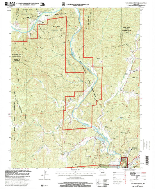 Classic USGS Van Buren North Missouri 7.5'x7.5' Topo Map Image
