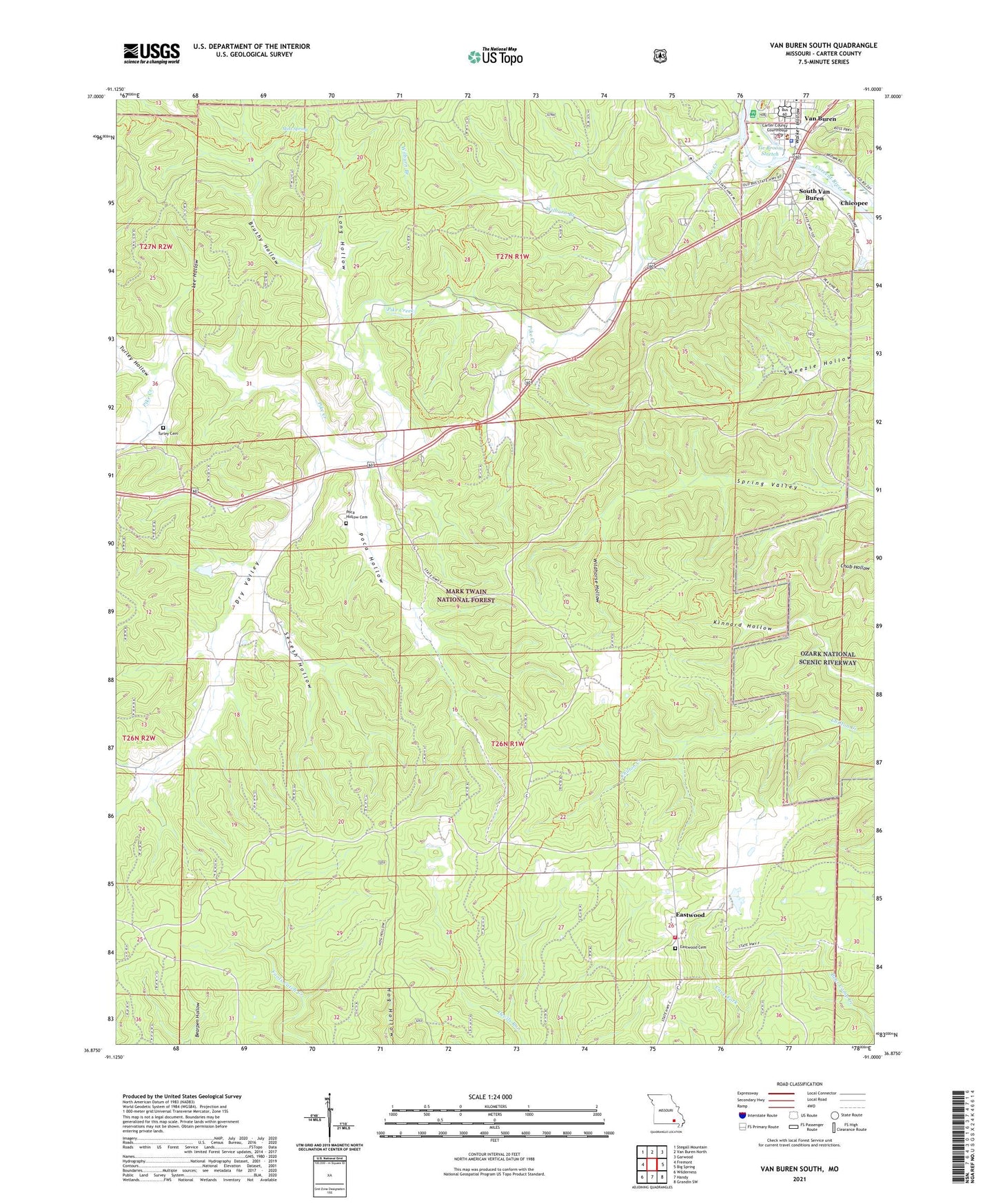 Van Buren South Missouri US Topo Map Image