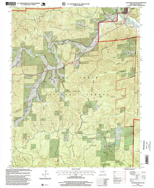 Classic USGS Van Buren South Missouri 7.5'x7.5' Topo Map Image