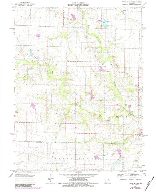 Classic USGS Vandalia Lake Missouri 7.5'x7.5' Topo Map Image