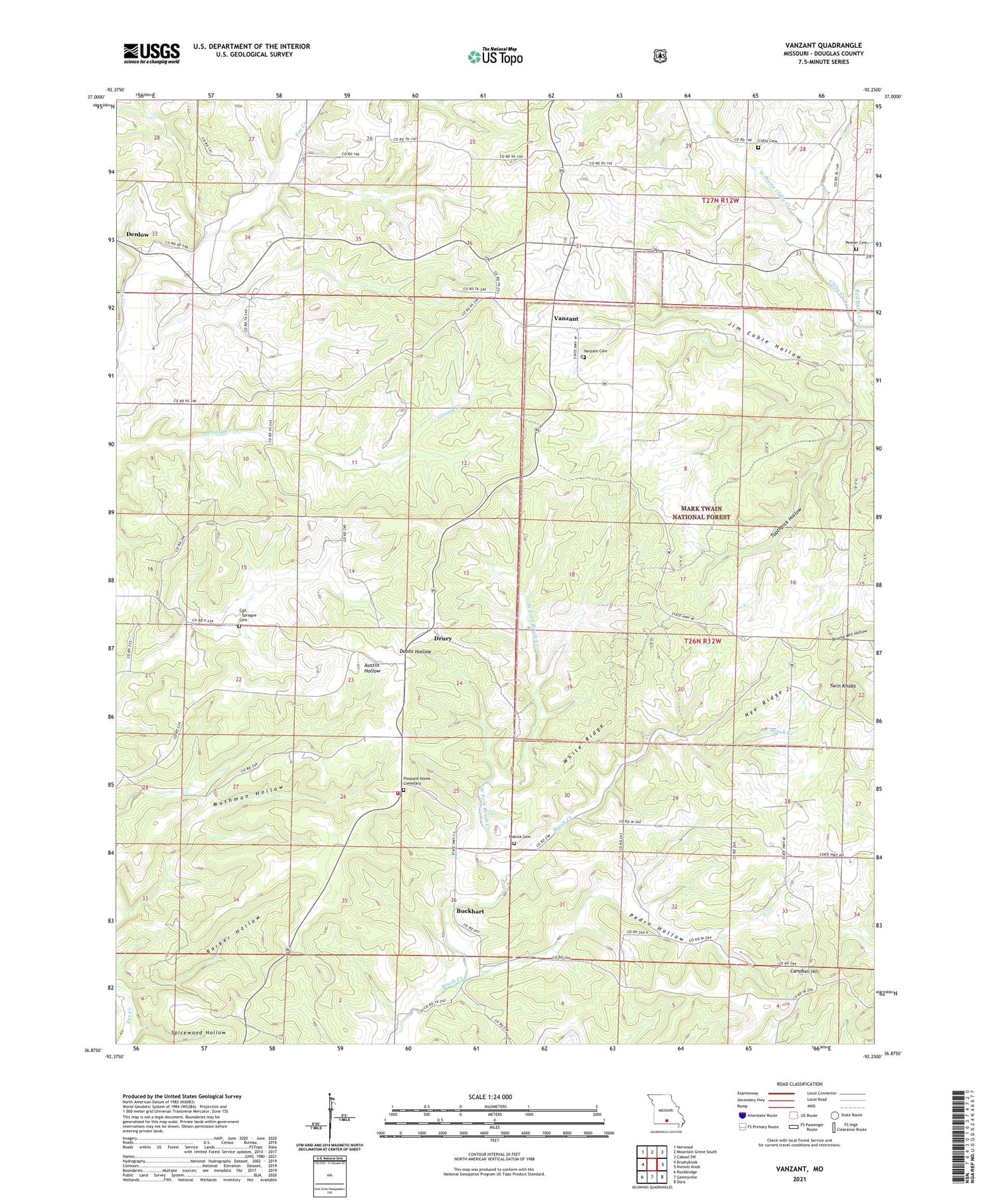 Vanzant Missouri US Topo Map Image