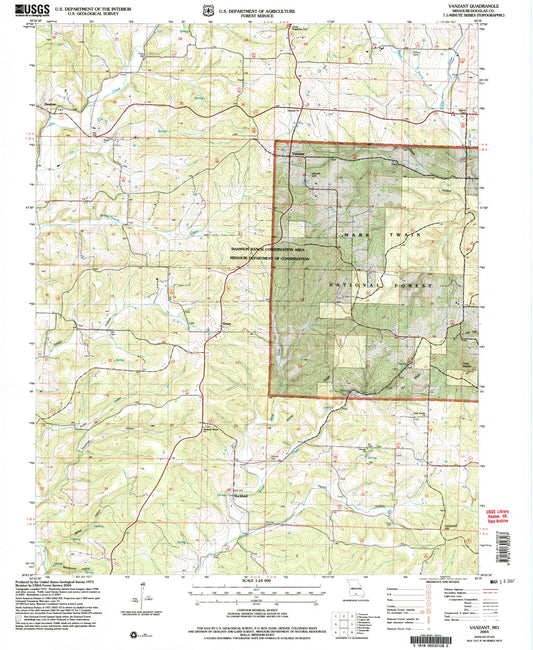 Classic USGS Vanzant Missouri 7.5'x7.5' Topo Map Image
