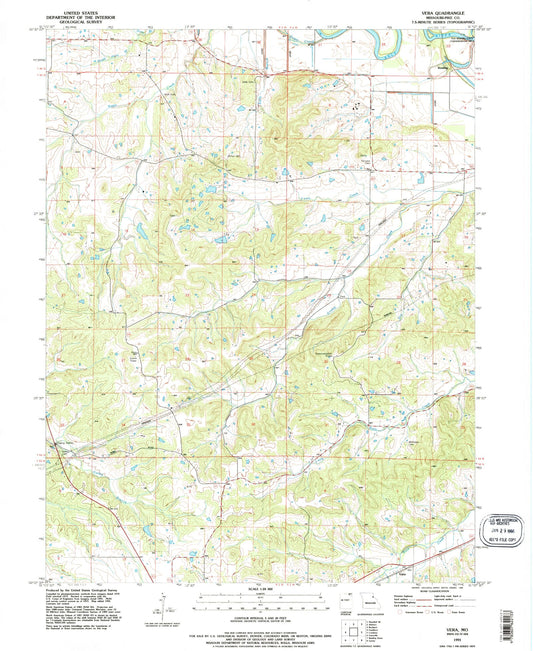 Classic USGS Vera Missouri 7.5'x7.5' Topo Map Image