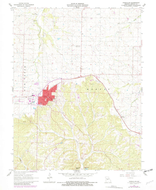 Classic USGS Versailles Missouri 7.5'x7.5' Topo Map Image