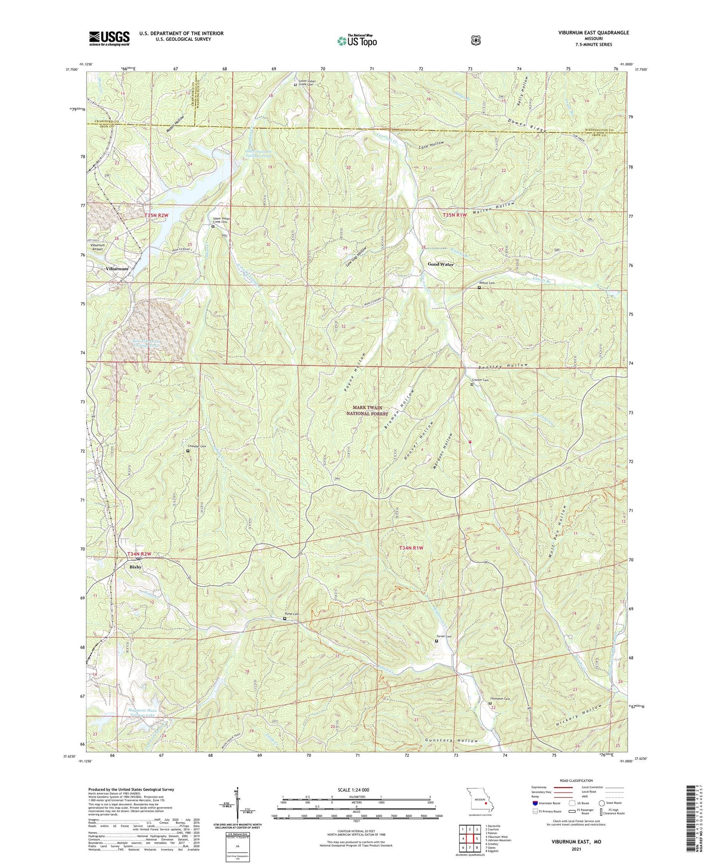 Viburnum East Missouri US Topo Map Image