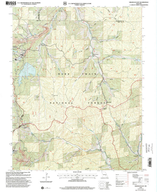 Classic USGS Viburnum East Missouri 7.5'x7.5' Topo Map Image