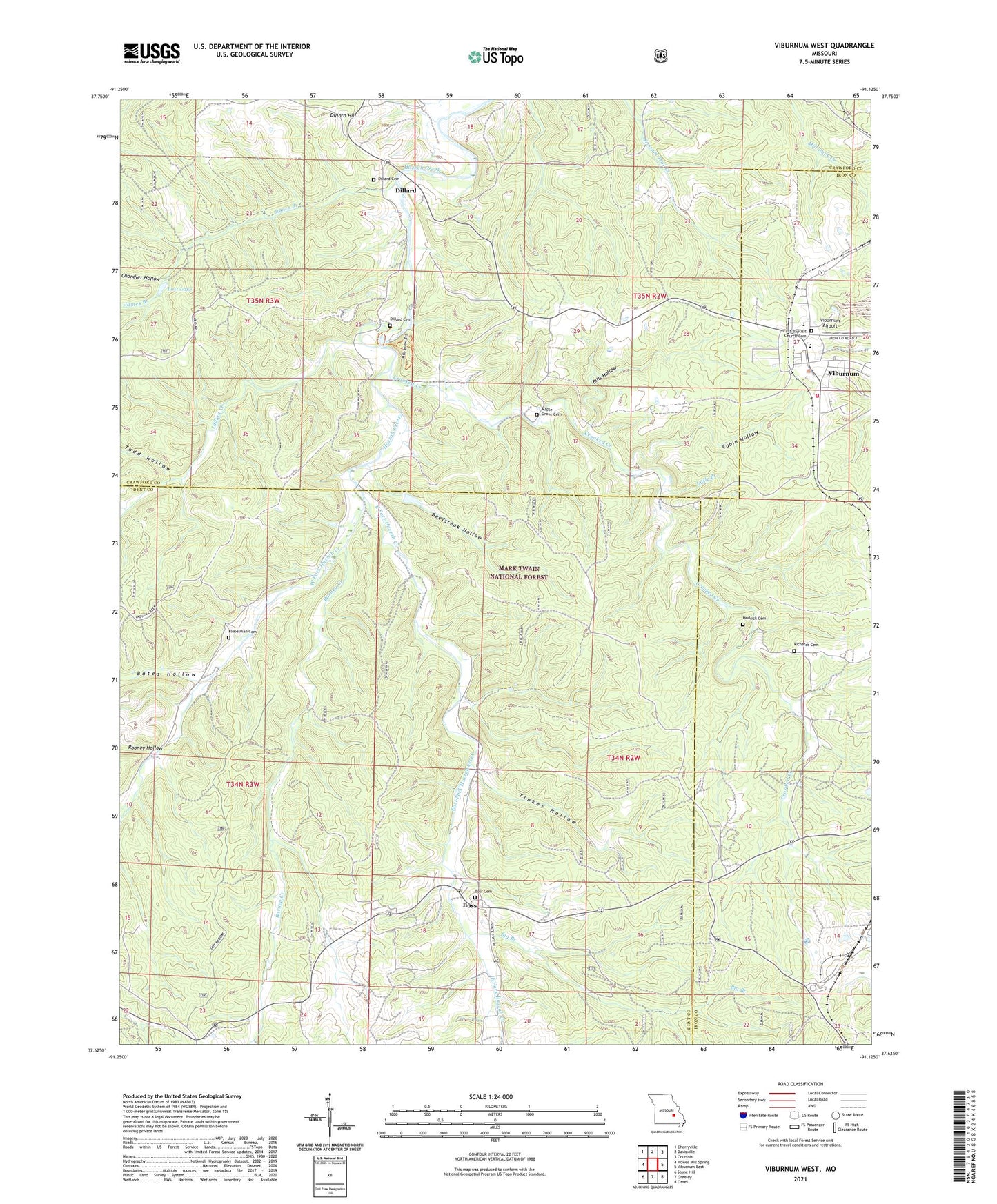 Viburnum West Missouri US Topo Map Image