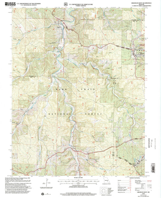 Classic USGS Viburnum West Missouri 7.5'x7.5' Topo Map Image