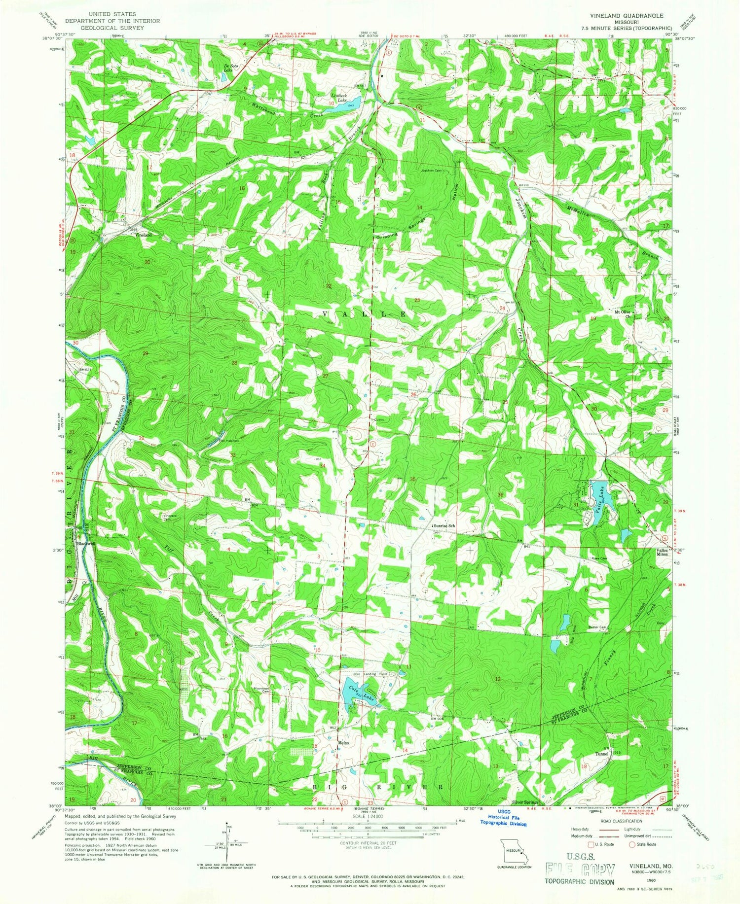 Classic USGS Vineland Missouri 7.5'x7.5' Topo Map Image