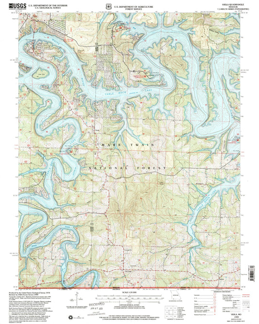 Classic USGS Viola Missouri 7.5'x7.5' Topo Map Image
