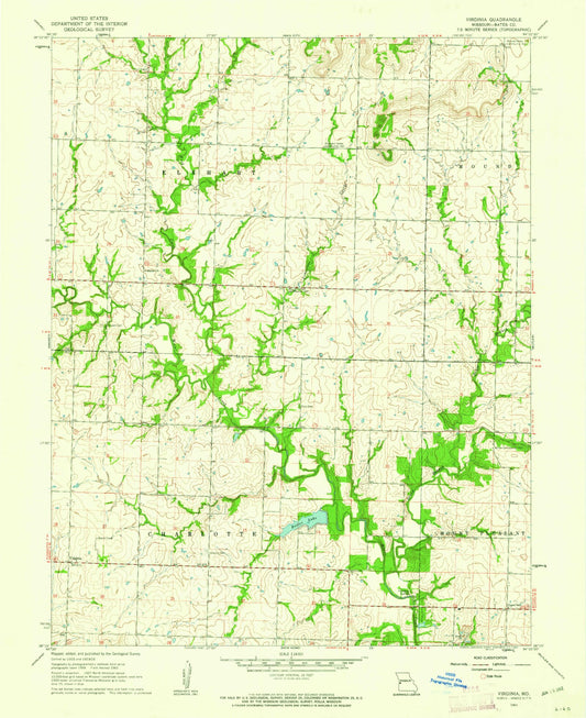 Classic USGS Virginia Missouri 7.5'x7.5' Topo Map Image