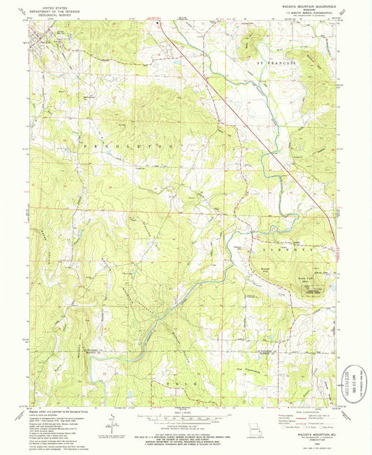 Classic USGS Wachita Mountain Missouri 7.5'x7.5' Topo Map Image