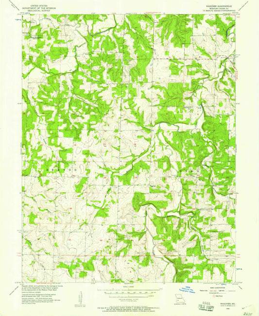 Classic USGS Wagoner Missouri 7.5'x7.5' Topo Map Image
