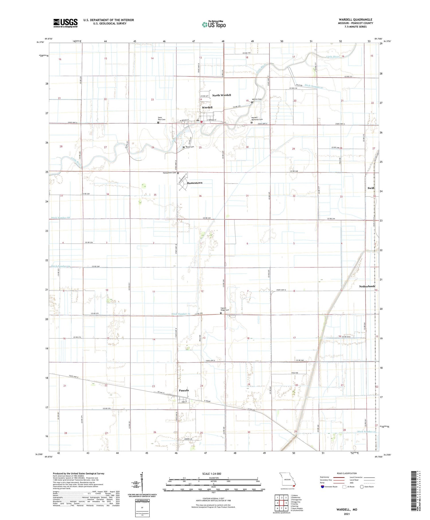 Wardell Missouri US Topo Map Image