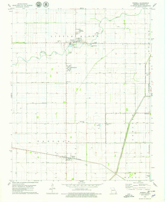 Classic USGS Wardell Missouri 7.5'x7.5' Topo Map Image