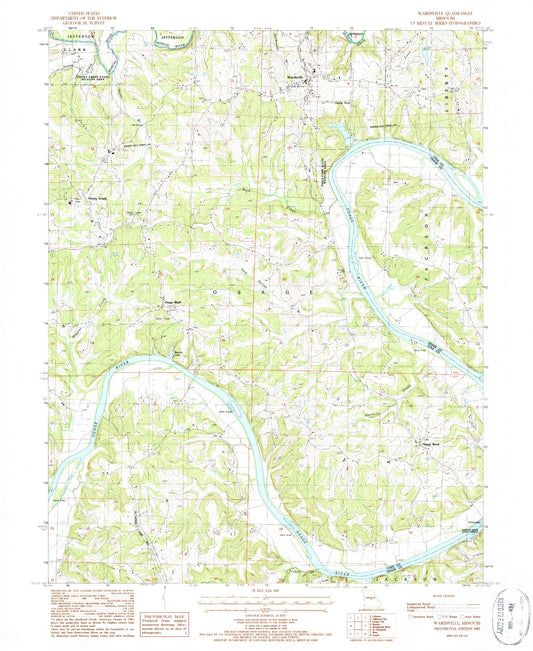 Classic USGS Wardsville Missouri 7.5'x7.5' Topo Map Image